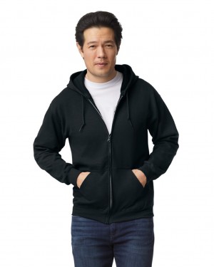 Black Men's Gildan 18600 Full Zip Hoodie Sweatshirt | JSGD49175