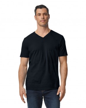 Black Men's Gildan 64V00 V-Neck T-Shirts | SCNK67289