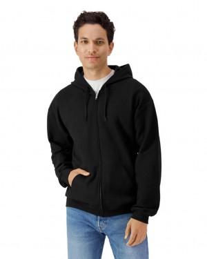 Black Men's Gildan SF600 Midweight Fleece Full Zip Hoodie | HNPW87629