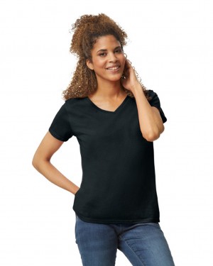 Black Women's Gildan 5V00L V-Neck T-Shirts | KPFY63459