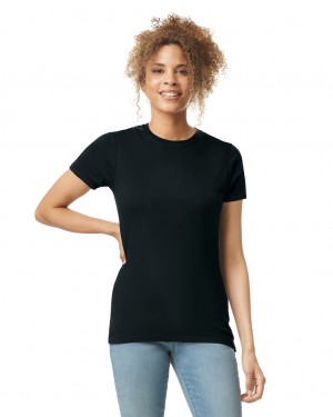 Black Women's Gildan 64000L T-Shirts | QHAF42905