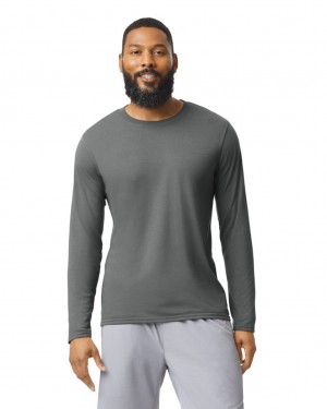 Charcoal Men's Gildan 42400 Long Sleeve T-Shirts | DXAY30759