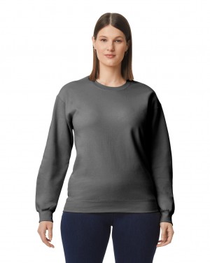 Charcoal Women's Gildan SF000 Midweight Fleece Crewneck Sweatshirt | XSOQ89612