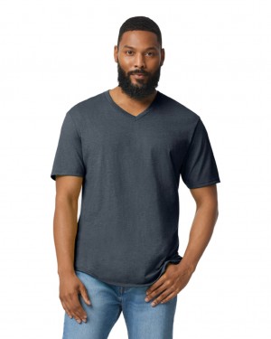 Dark Heather Men's Gildan 64V00 V-Neck T-Shirts | NIFB15276