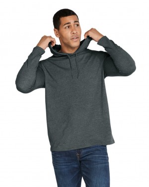 Dark Heather Men's Gildan 987 Long Sleeve Hoodie T-Shirts | HBYZ82536