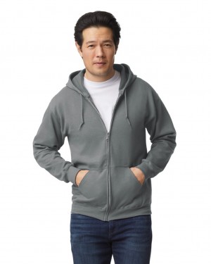 Graphite Heather Men's Gildan 18600 Full Zip Hoodie | REIJ75498