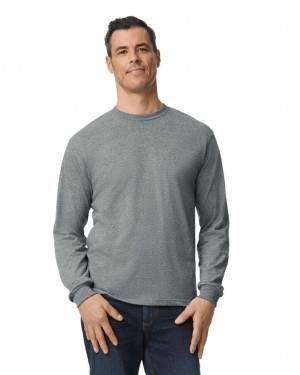 Graphite Heather Men's Gildan H400 Long Sleeve T-Shirts | KDAG58641