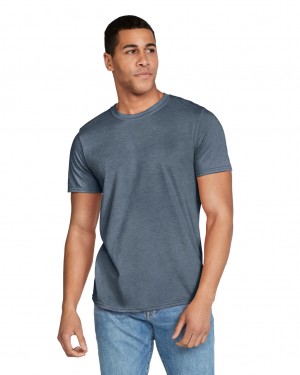 Heather Indigo Men's Gildan 64000 T-Shirts | NVCQ08743