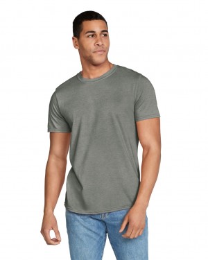 Heather Military Green Men's Gildan 64000 T-Shirts | NMDG91374