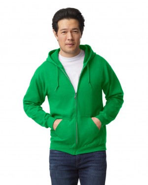 Iris Green Men's Gildan 18600 Full Zip Hoodie Sweatshirt | QARJ31496