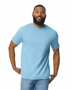 Light Blue Men's Gildan 65000 Midweight T-Shirts | RNLK48092