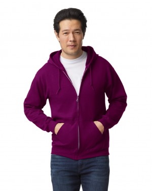 Maroon Men's Gildan 18600 Full Zip Hoodie Sweatshirt | CMUE81062