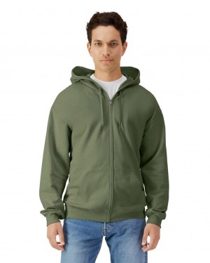 Military Green Men's Gildan SF600 Midweight Fleece Full Zip Hoodie | WQDX07632