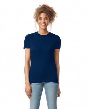 Navy Women's Gildan 64000L T-Shirts | UWJZ27318