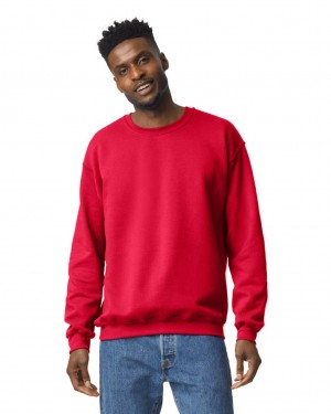 Red Men's Gildan 18000 Crewneck Sweatshirt | ZDGV37592