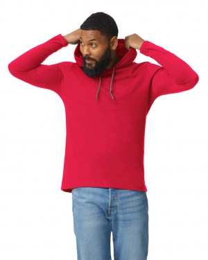 Red Men's Gildan 987 Long Sleeve Hoodie | EITQ95360