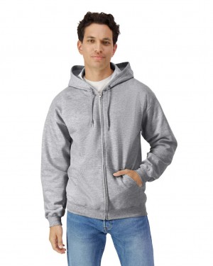 Ring Spun Sport Grey Men's Gildan SF600 Midweight Fleece Full Zip Hoodie Sweatshirt | BUQE54012