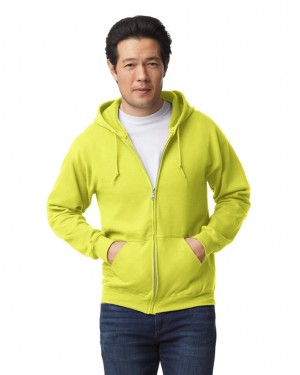 Safety Green Men's Gildan 18600 Full Zip Hoodie Sweatshirt | GMWF94136