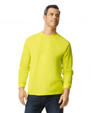 Safety Green Men's Gildan 5400 Long Sleeve T-Shirts | HUDV98437