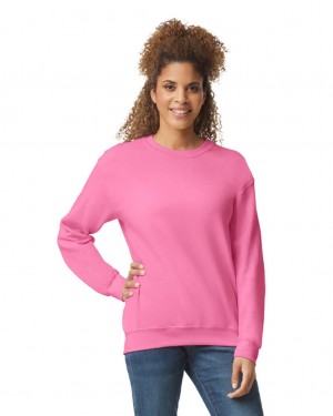 Safety Pink Women's Gildan 18000 Crewneck Sweatshirt | RJCF20913