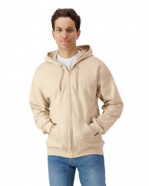 Sand Men's Gildan SF600 Midweight Fleece Full Zip Hoodie | OJSQ52349