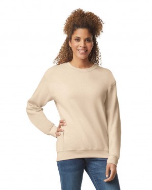 Sand Women's Gildan 18000 Crewneck Sweatshirt | IBSY56329