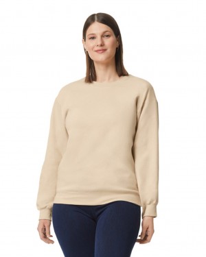 Sand Women's Gildan SF000 Midweight Fleece Crewneck Sweatshirt | AHDG68150