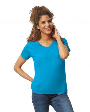 Sapphire Women's Gildan 5V00L V-Neck T-Shirts | WTVP41659