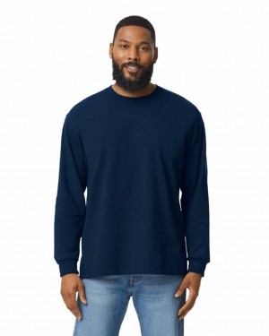 Sport Dark Navy Men's Gildan H400 Long Sleeve T-Shirts | UEWQ45183