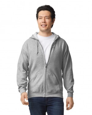 Sport Grey Men's Gildan 18600 Full Zip Hoodie | NMIL48236