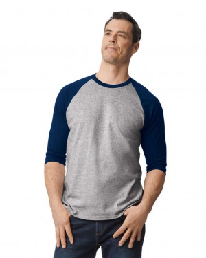 Sport Grey / Navy Men's Gildan 5700 3/4 Raglan T-Shirts | TPMY87923