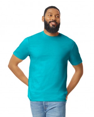 Tropical Blue Men's Gildan 64000 T-Shirts | ZTJH72608