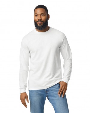 White Men's Gildan 5400 Long Sleeve T-Shirts | RUJP29658