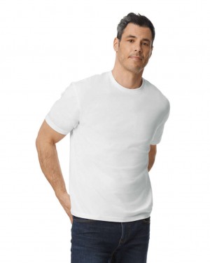 White Men's Gildan 65000 Midweight T-Shirts | JRFD63927