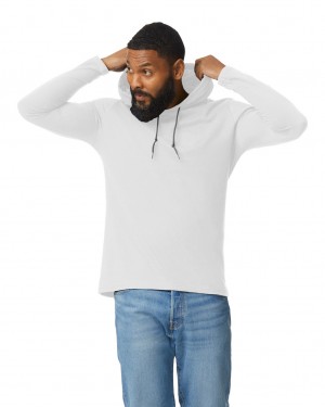 White Men's Gildan 987 Long Sleeve Hoodie T-Shirts | PNZV56270