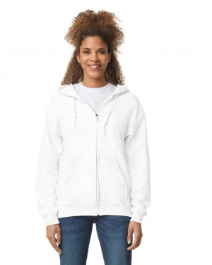 White Women's Gildan 18600 Full Zip Hoodie | UPYQ35407