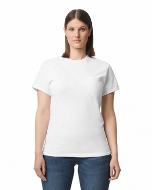 White Women's Gildan 2300 with Pocket T-Shirts | GKJR74359