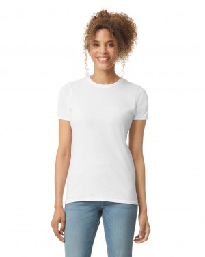 White Women's Gildan 64000L T-Shirts | INUO54062