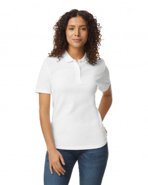 White Women's Gildan 64800L Pique Polo | CUPB67590