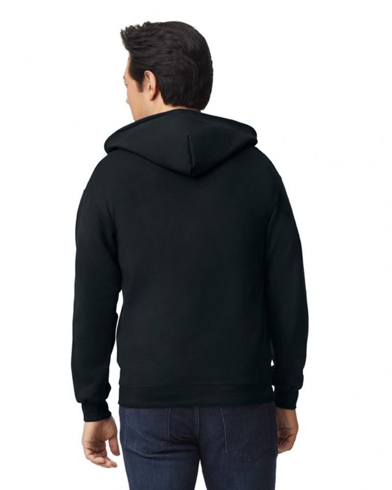 Black Men's Gildan 18600 Full Zip Hoodie Sweatshirt | JSGD49175