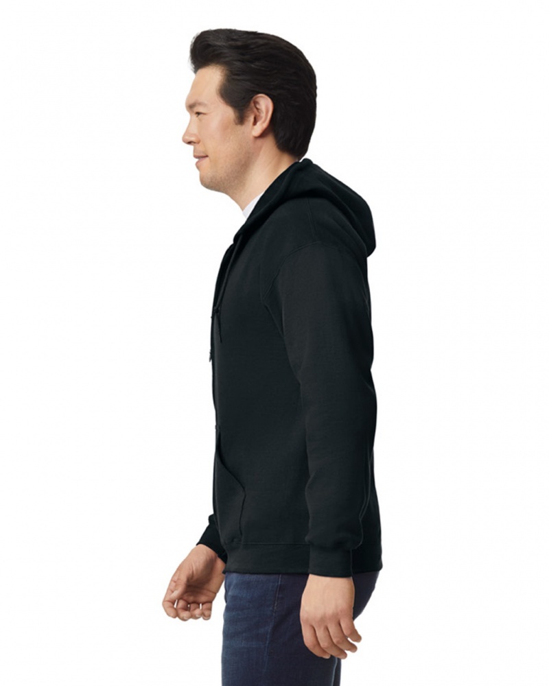 Black Men's Gildan 18600 Full Zip Hoodie Sweatshirt | JSGD49175