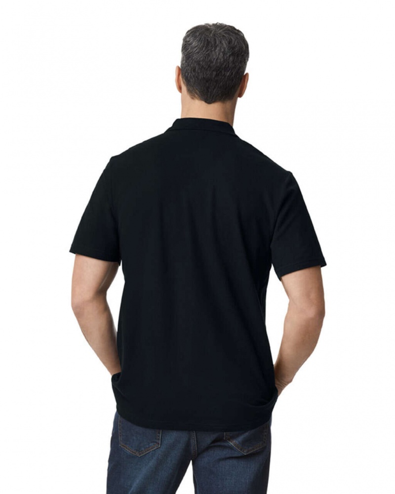 Black Men's Gildan 64800 Pique Polo | ERLG13290