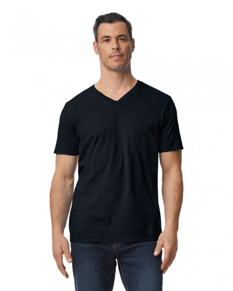 Black Men\'s Gildan 64V00 V-Neck T-Shirts | SCNK67289