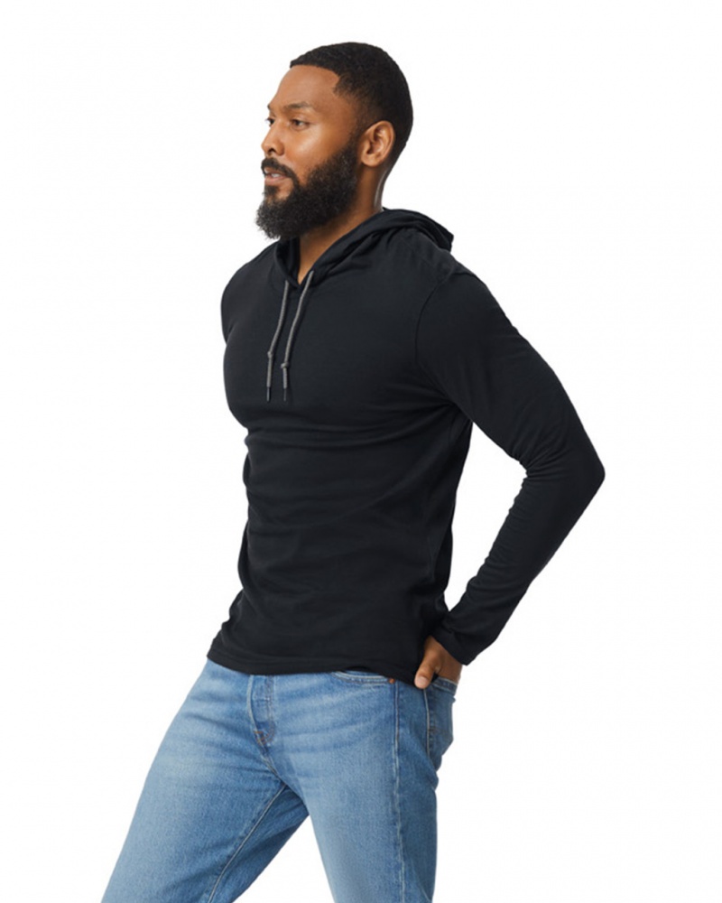 Black Men's Gildan 987 Long Sleeve Hoodie | JIZL98736