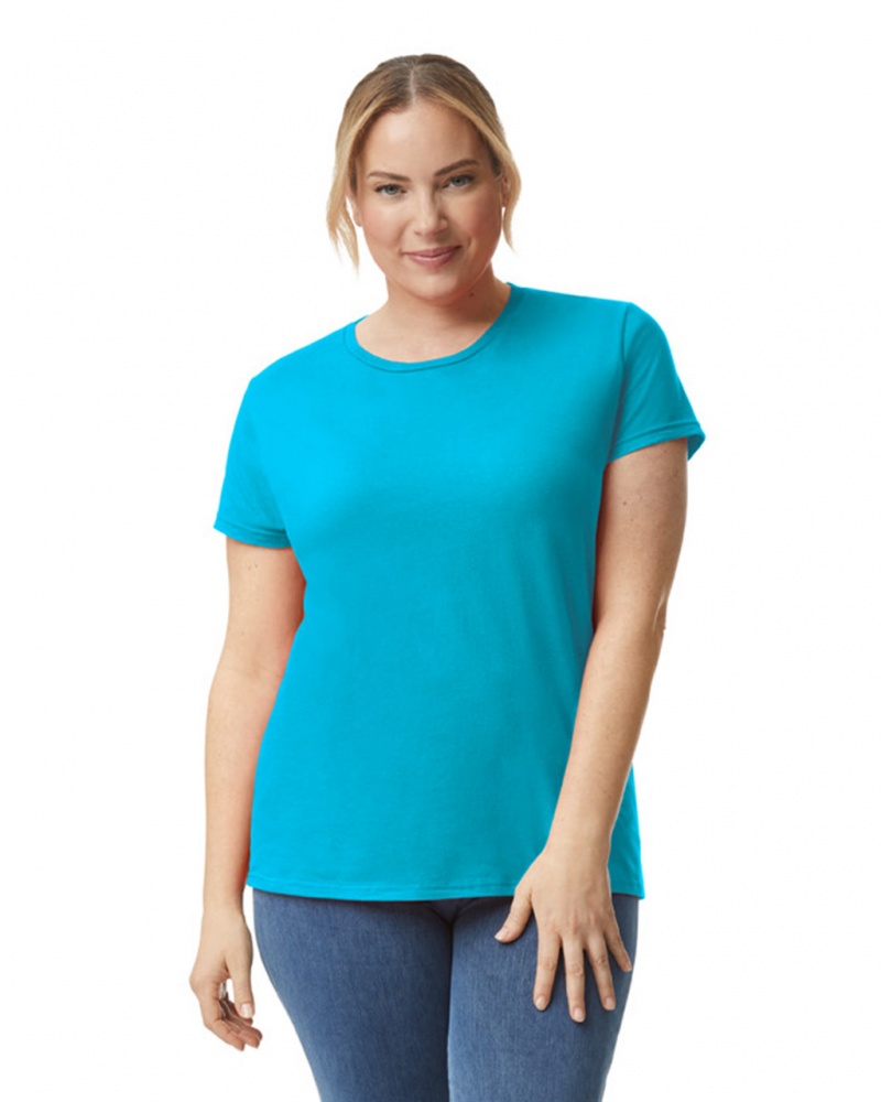 Caribbean Blue Women\'s Gildan 880 T-Shirts | DANE64029