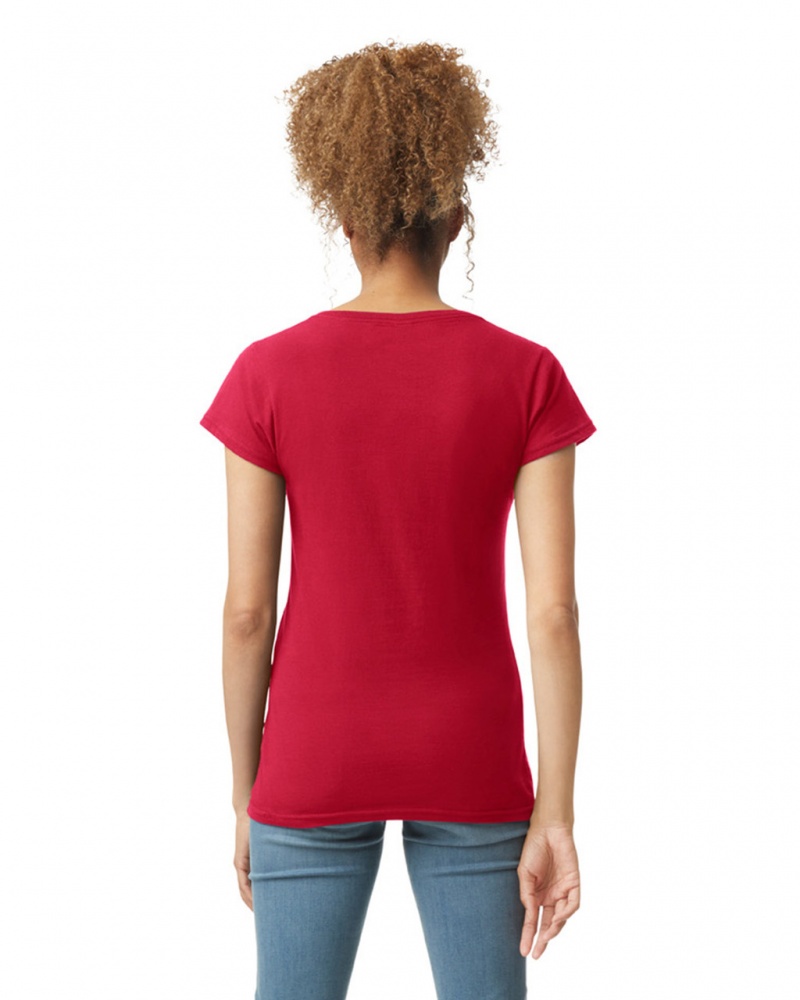 Cherry Red Women's Gildan 64V00L V-Neck T-Shirts | BGEV30965