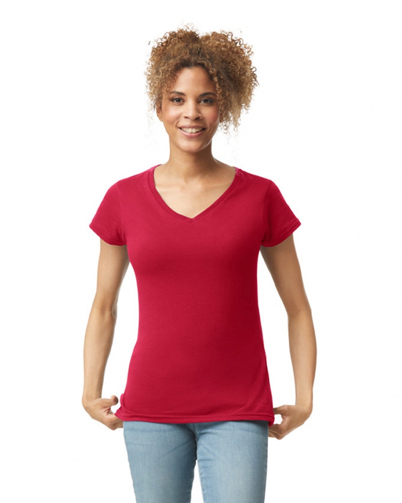 Cherry Red Women\'s Gildan 64V00L V-Neck T-Shirts | BGEV30965