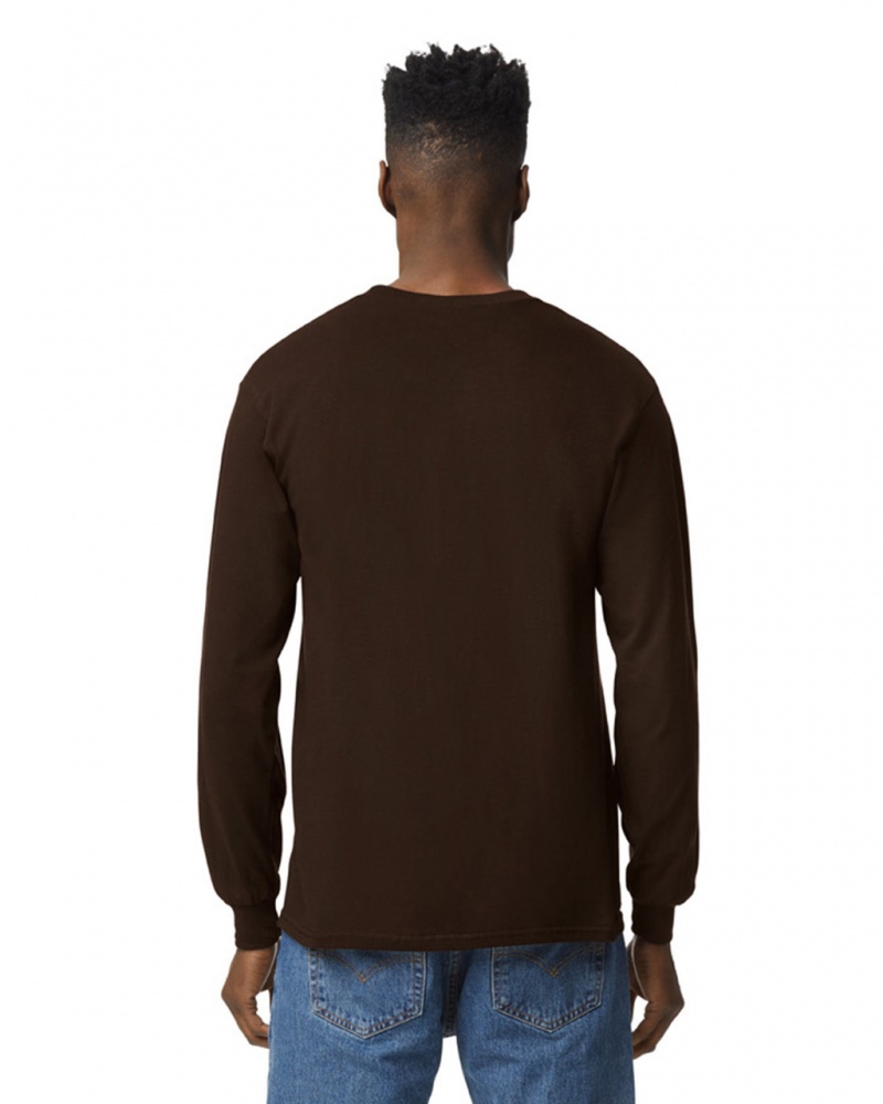 Dark Chocolate Men's Gildan 2400 Long Sleeve T-Shirts | NFMO93461