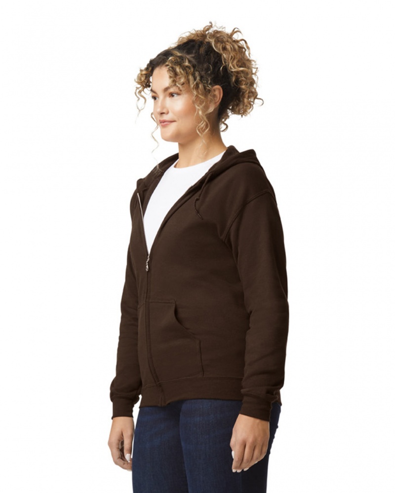 Dark Chocolate Women's Gildan 18600 Full Zip Hoodie | OMKA32814