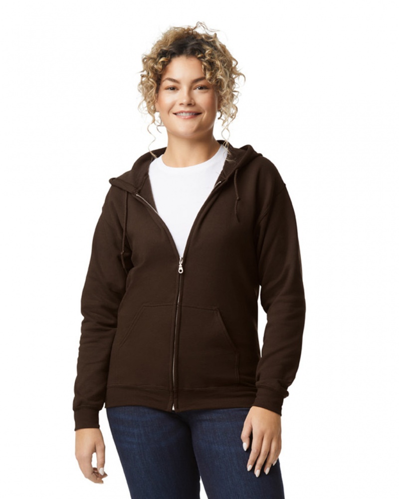 Dark Chocolate Women\'s Gildan 18600 Full Zip Hoodie | OMKA32814